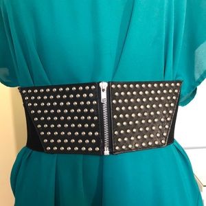 Black elastic studded belt with silver zipper SM